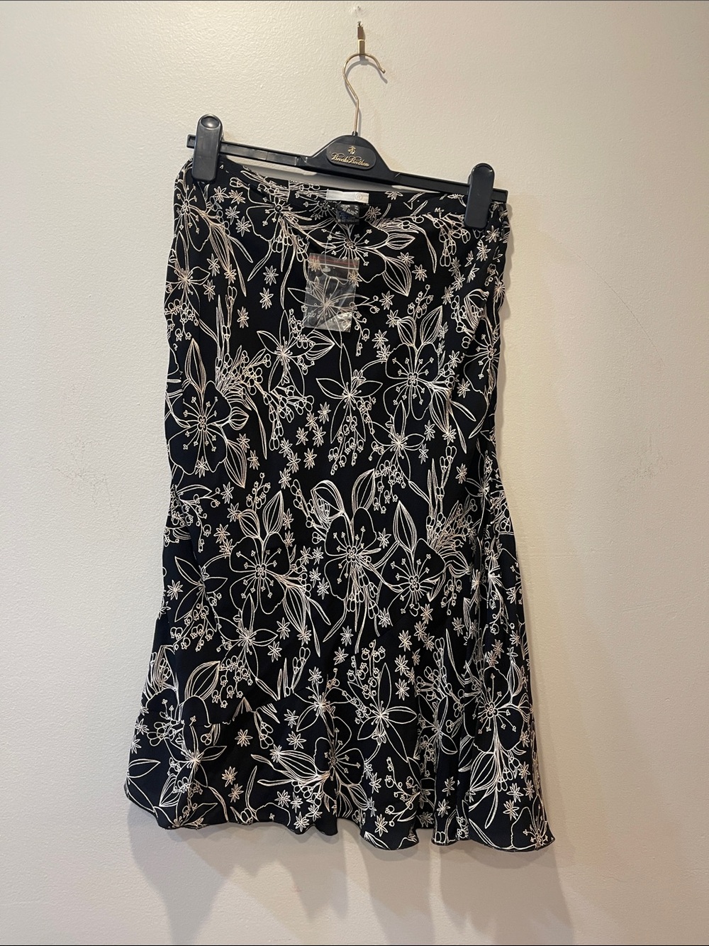 Black A-Line Skirt with White Floral Outline